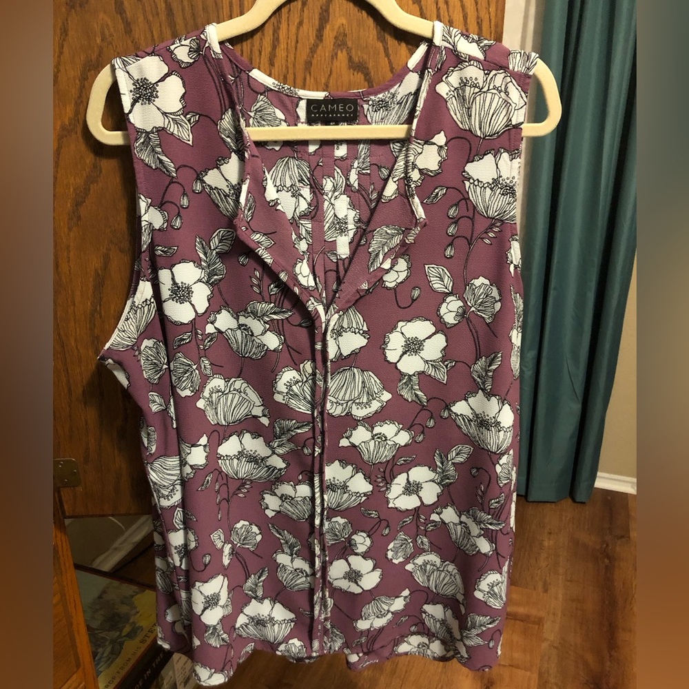 Purple Floral Sleeveless Blouse